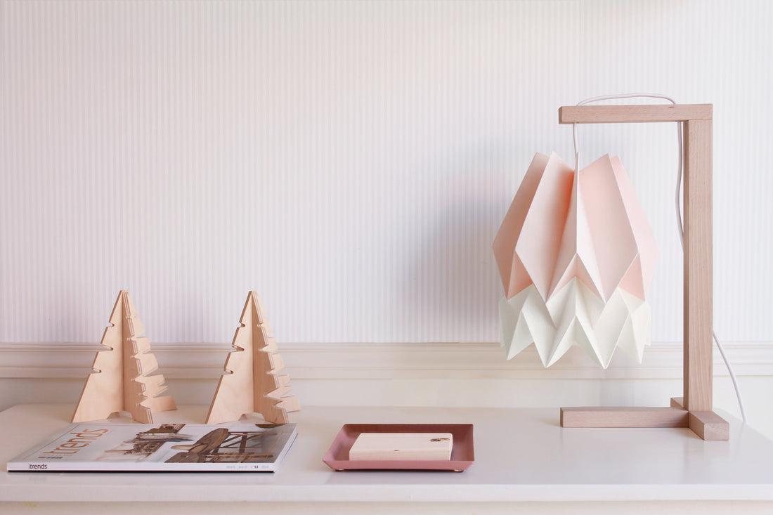 Orikomi Table Lamp Pastel Pink with Polar White Stripe