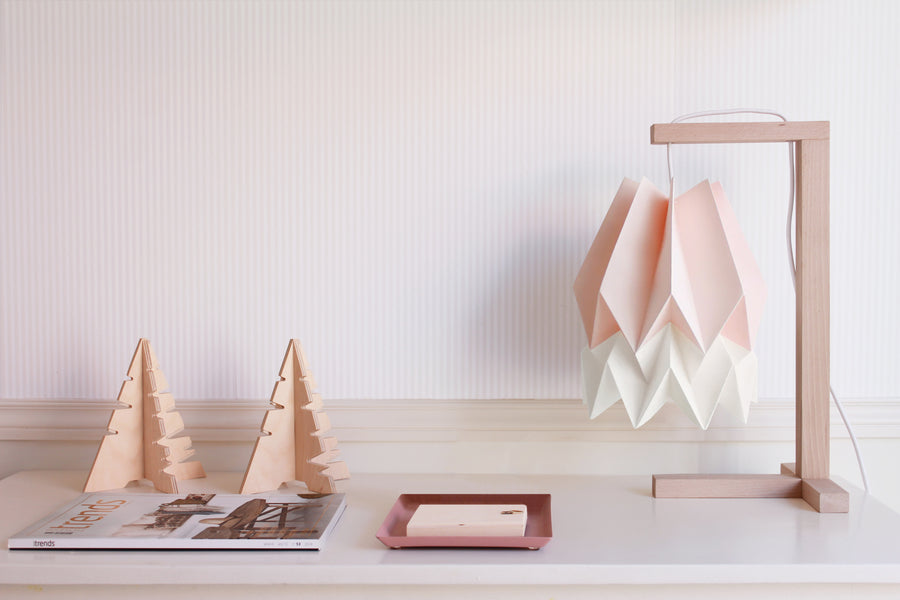 Orikomi Table Lamp Pastel Pink with Polar White Stripe