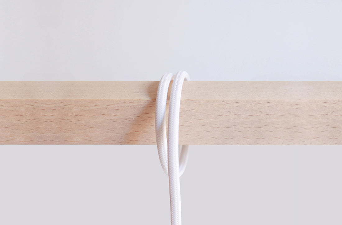 Orikomi Table Lamp Polar White with Warm Chestnut Stripe