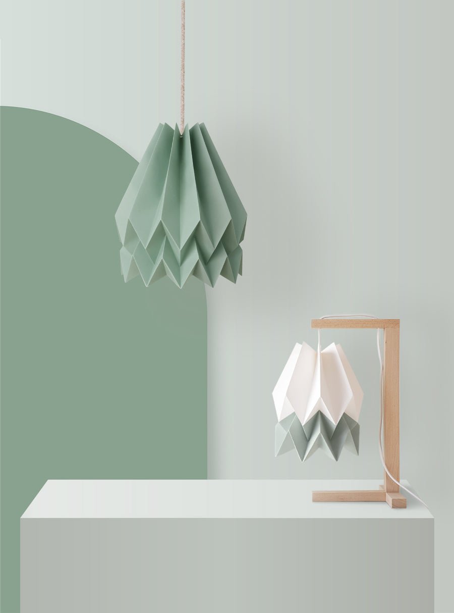 Orikomi Table Lamp Polar White with Smokey Sage Stripe