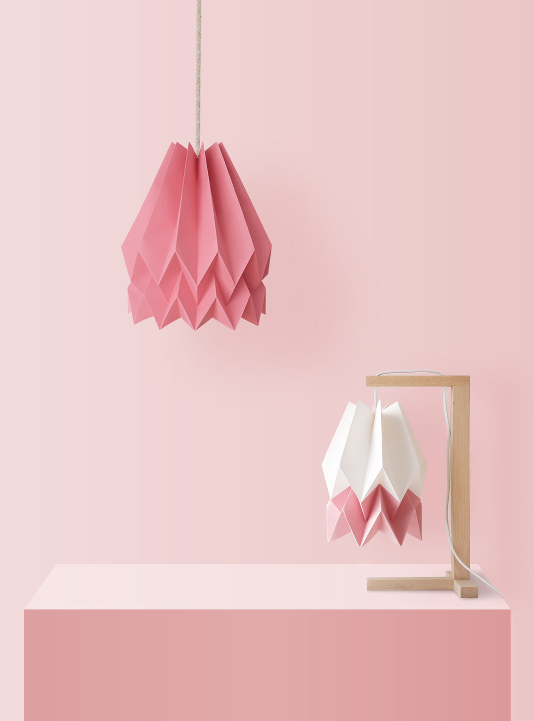 Orikomi Table Lamp Polar White with Dusty Rose Stripe
