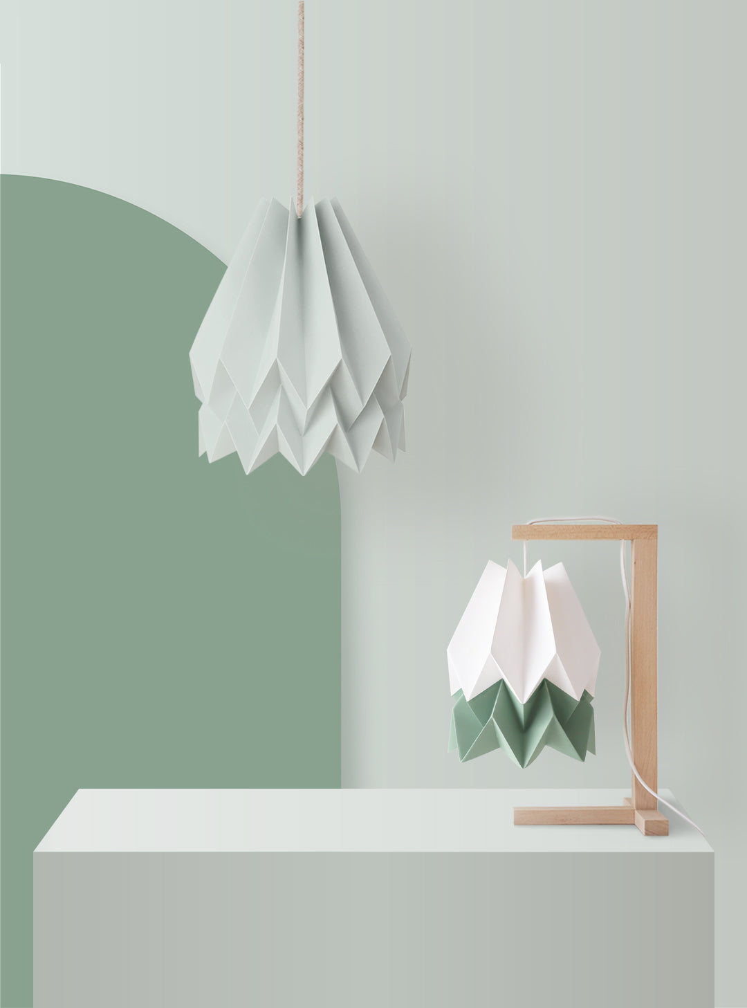 Orikomi Table Lamp Polar White with Forest Mist Stripe
